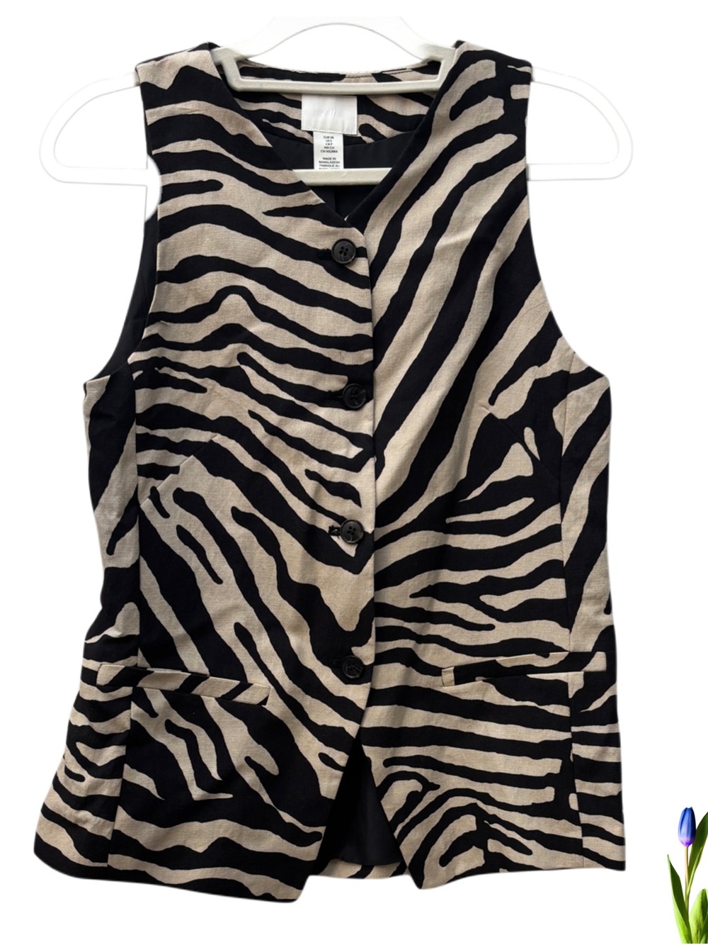 H&M Zebra Print Button-Front Vest in Black and Cream